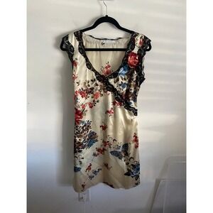 Charlotte Russe Floral Lace Trim Slip Dress Midi Satin V Neck Women's